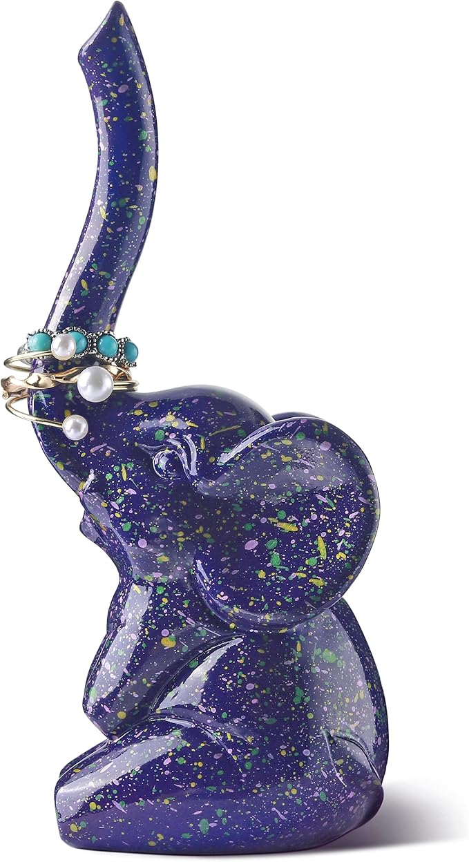 PUDDING CABIN Purple Elephant Ring Holder Cute Ring Organizer Stand Display, Unique Elephant Gift for Women Mom Mother's Day Birthday Engagement Bridesmaid Christmas Gift