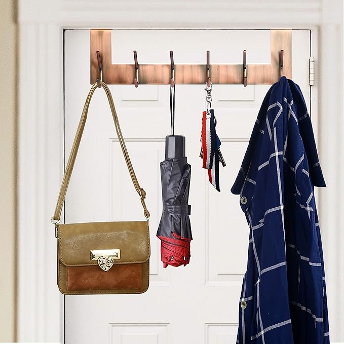 WEBI Over The Door Hooks for Hanging,Door Hanger:Over The Door Towel Rack,Over Door Coat Rack Door Coat Hanger,6 Hooks for Hanging Towels,Clothes,Hats,Behind Back of Bathroom,Antique Copper