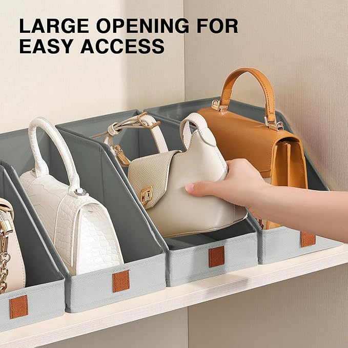 DIMJ Closet Organizers for Purses and Bag Storage, Small Storage Bins Foldable, Storage Baskets for Shelves, Wardrobe, Bedroom, Office - Fabric Cube Storage 4 Pack(Gray, 5.9 x 11.8 x 6.7 in)