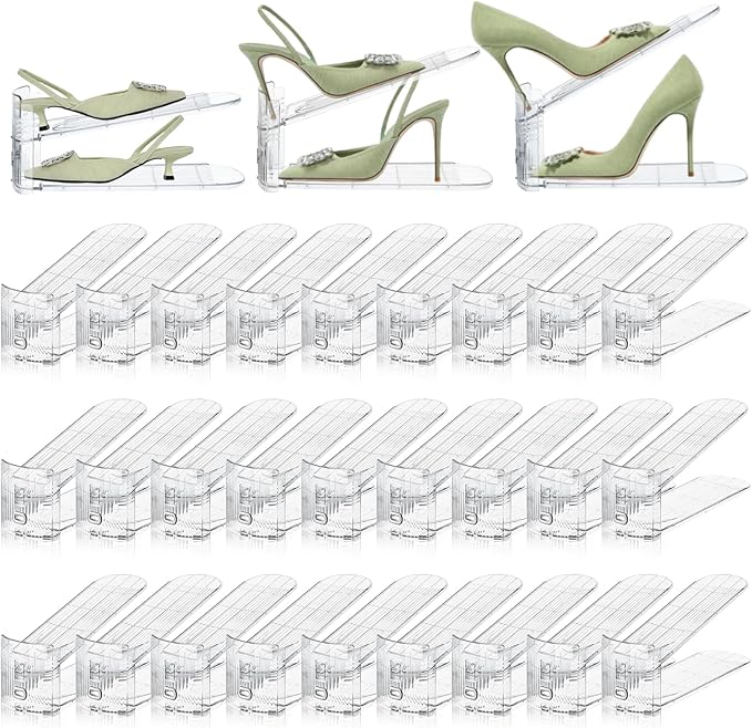 Shoe Slots Organizer,30 Pack Transparent Shoe Stacker Adjustable Shoe Slot Organizer Space Saver Shoe Rack Holder Shoe Storage Organizers for Closet,Transparent