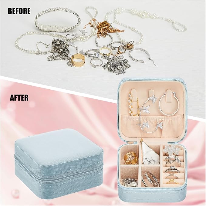 Taiyin 12 Pcs Travel Jewelry Case, Valentines Day Gifts for Her- Small Jewelry Organizer Box Bridesmaid Gifts for Women Girls (Light Blue)