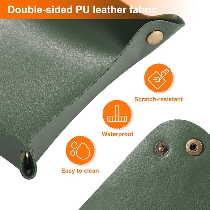 HARFINGTON 4pcs PU Leather Valet Tray Unisex Folding Small Catchall Tray Portable Entryway Table Tray Nightstand Bedside Desk Tray for Key Wallet Watch Coin Jewelry Dice, Green