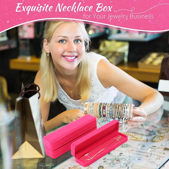 Batiyeer 24 Pcs Velvet Bracelet Box Bulk Jewelry Chain Necklace Box Bracelet Storage Case Long Jewelry Case for Valentine Wedding Pendant Display, 8.86 x 2.13 x 1.38 Inch(Hot Pink)