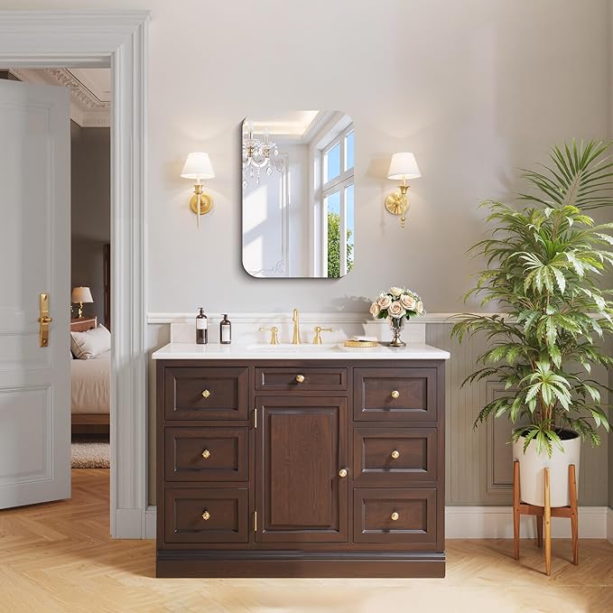 CILIBER Frameless Wall Mirror, 16" x 24" Rectangle Bathroom Mirror Rounded Corner, HD Shatterproof Vanity Mirror with Polished Edge for Over Sink, Bedroom, Entryway, Vertical or Horizontal