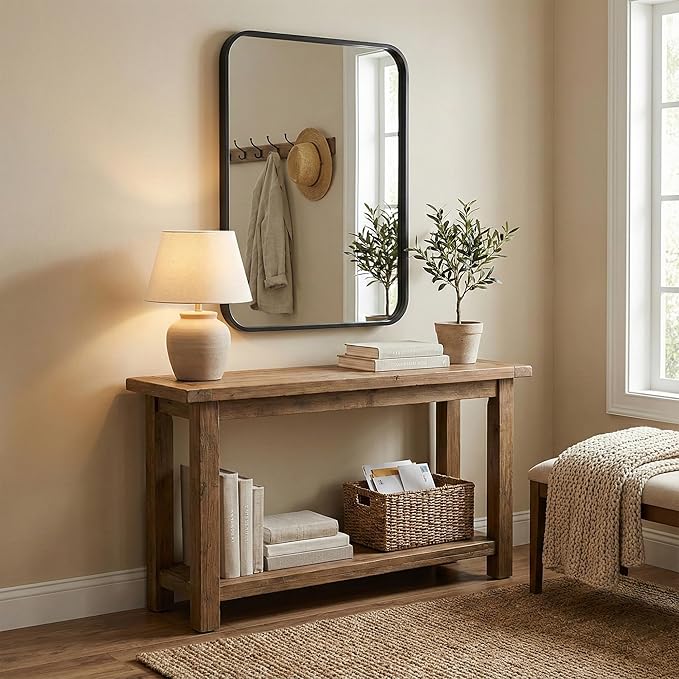 Black Bathroom Mirrors for Over Sink, Set of 2, 24x36 Inch Rectangular Wall Mounted Vanity Mirrors with Matte Black Iron Frame, Moisture-Resistant Backing, Modern Farmhouse Style
