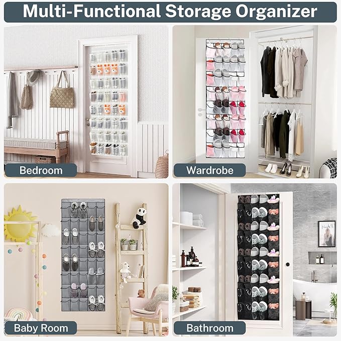 40-Pocket Over the Door Shoe Organizer - Large Mesh Pocket Hanging Shoe Rack for Door, Shoes Storage Holder Sturdy Non-woven Fabric - Stores 20 Pairs (White02)