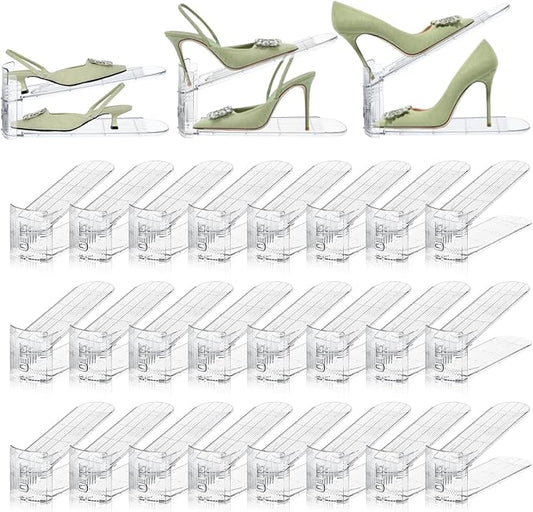 Shoe Slots Organizer,24 Pack Transparent Shoe Stacker Adjustable Shoe Slot Organizer Space Saver Shoe Rack Holder Shoes Storage Organizers for Closet,Transparent