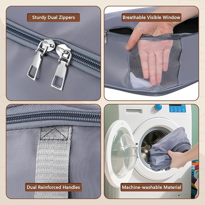 Comforter Storage Bag, Large Capacity Blanket Storage Bags with Visual Window, Ultra Space Saving Self Compression Organizer, Washable Compression Bag for Duvet, Down Jacket, Pillow, 2-Pack, 136L Gray