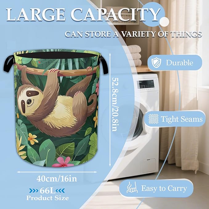 Palm Sloth Laundry Basket Collapsible Laundry Hamper Oxford Storage Bin for Clothes Storage, Toy Organizer, Books and Sundries 16" X 20.8"