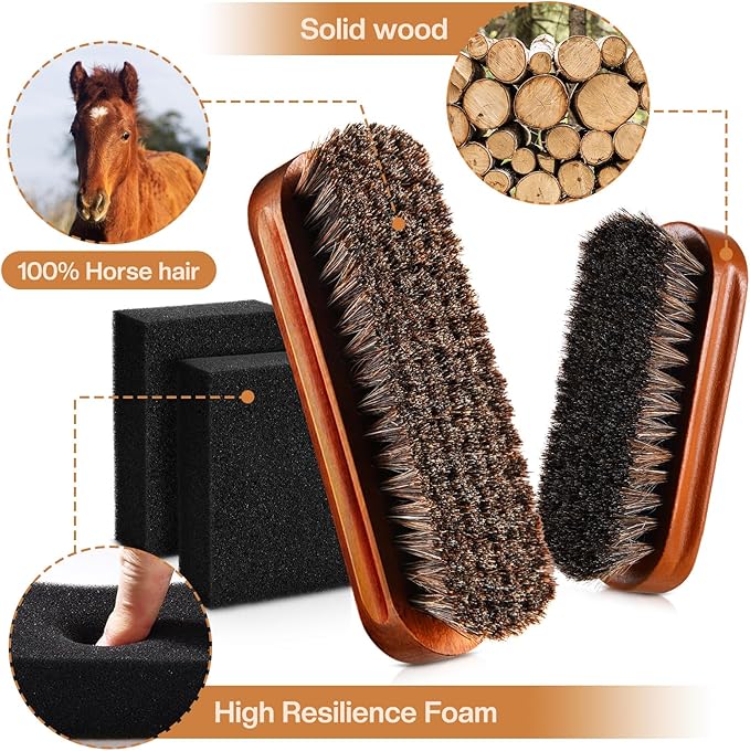4 Pcs Horsehair Felt Hat Brush Kit with Cleaning Sponge Cowboy Clean Hat Wood Fedora Hat Cleaning Set Baseball Cap Lint Brush Remove Dust for Hair Furniture Suits Clothes(Style F)