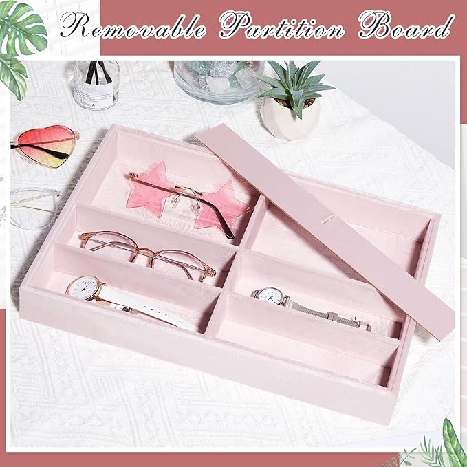 Amylove 2 Pcs Sunglass Organizer Trays Glasses Stackable Jewelry Trays Sunglass Organizer Display Box(8 Grids,Pink)