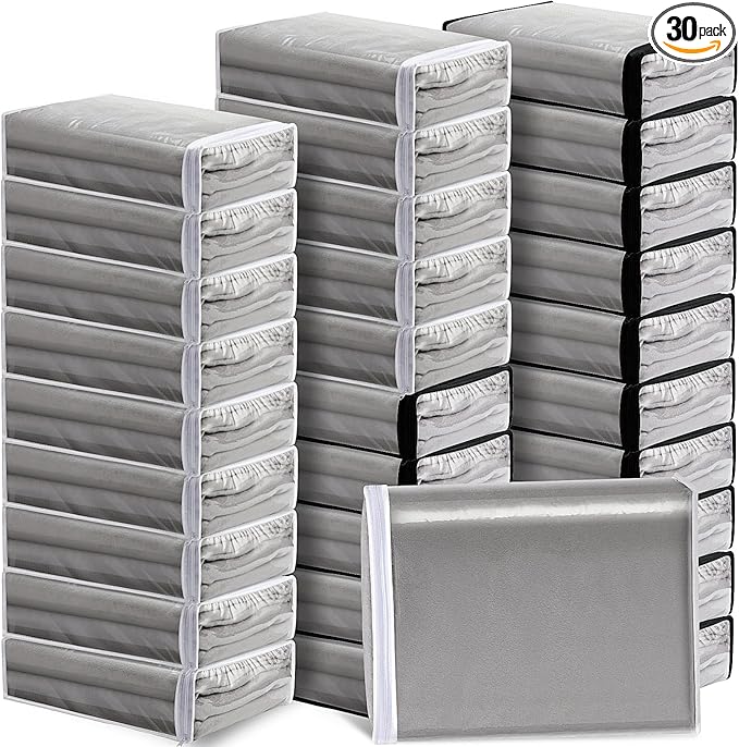 Riakrum 30 Pack Clear Zippered Storage Bags, 15x11x4 inches, Vinyl Plastic Sweater Sheet Organizers Storage Bags, PVC, for Clothes, Sheet, Blankets, Fabrics Organizers (Black & White)