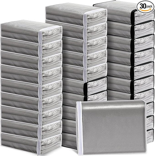 Riakrum 30 Pack Clear Zippered Storage Bags, 15x11x4 inches, Vinyl Plastic Sweater Sheet Organizers Storage Bags, PVC, for Clothes, Sheet, Blankets, Fabrics Organizers (Black & White)