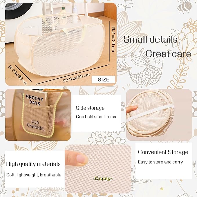 4 Pcs pop up laundry hamper Sturdy Large Capacity collapsible laundry basket,Laundry Room,Toy storage,Versatile Use-Home,Camping,Dorm,Hotel,Travel(Beige)