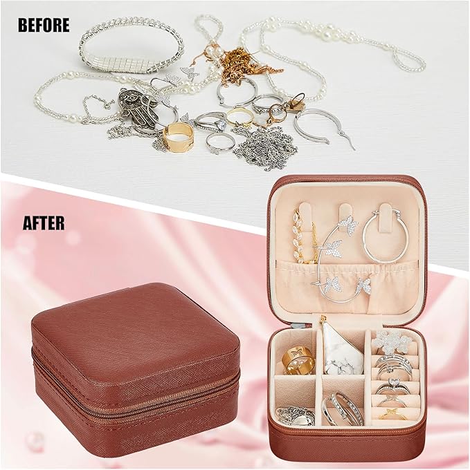 Taiyin 12 Pcs Travel Jewelry Case, Valentines Day Gifts for Her- Small Jewelry Organizer Box Bridesmaid Gifts for Women Girls (Brown)