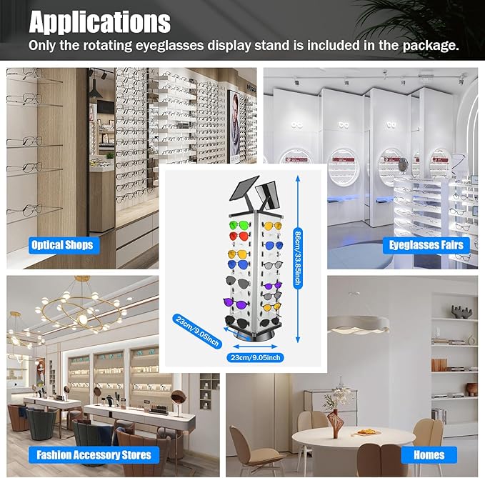 40 Pairs Sunglasses Holder Organizer, Rotating Glasses Display Stand Metal Sunglasses Display Stand With Mirror, Rotating Eyeglasses Holder Stand Countertop Sunglasses Rack (Square)
