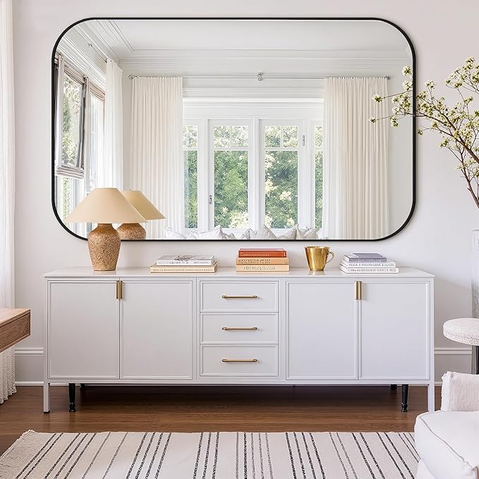 Bathroom Mirror for Wall, Large Bathroom Vanity Mirror for Over Sink 40 x 65, Black HD Reflection Shatterproof Mirror for Living Room Bedroom Entryway, Metal Frame Rectangular Shape