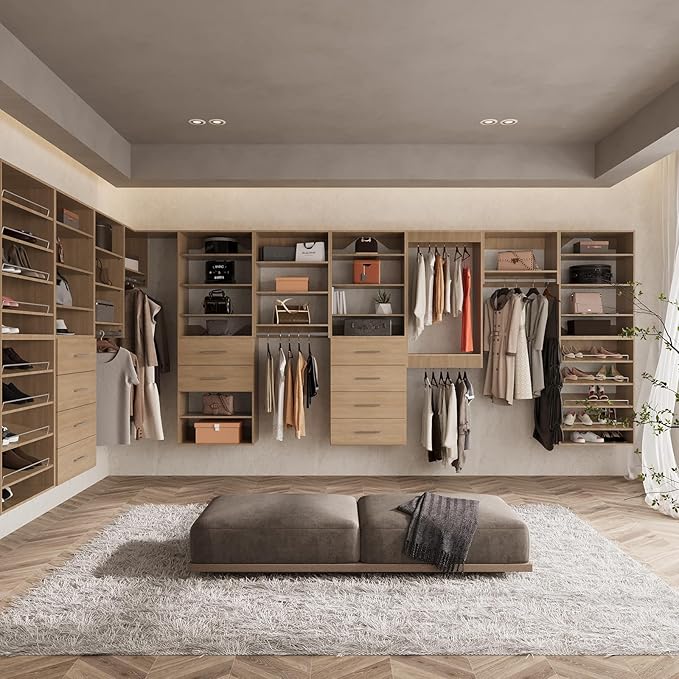 ROOMTEC 25.5" Medium Hanging Closet Unit, Modular Closet System with Hanging Rod, Wardrobe Organizer for Bedroom or Walk-in Closet, Wall Mounted, Customizable Clothes Storage Unit, Wood