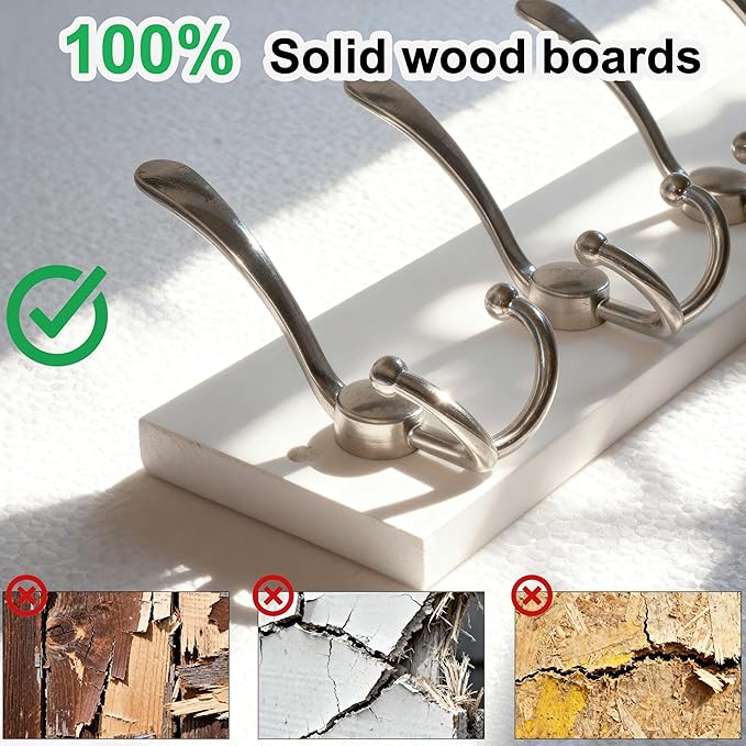 SKOLOO Creations White Solid Wood Wall Mounted Coat Rack, 5 Hooks, 16-7/8" Long - Kitchen, Mudroom, Entryway, Bathroom - Includes Mounting Hardware, Wall Coat Hanger, Towel Rack