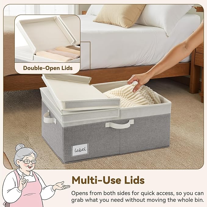 GRANNY SAYS Decorative Storage Boxes with Lid, Large Storage Bins with Double-Open Lid, Fabric Storage Bin for Clothes, 63L Closet Linen Storage Bin, White&Gray