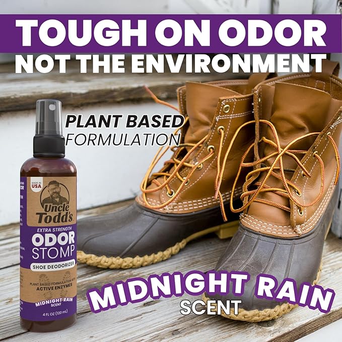 Uncle Todd's Shoe Deodorizer Spray - Proven & Powerful Enzyme Formula Spray for Shoe Odor Elimination in All Footwear (Midnight Rain)