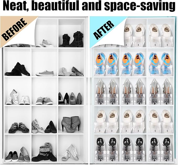Clear Shoe Slots Organizer with Adjustable Height, Acrylic Closet Stacker Display, Storage Shoe Rack Organizer, Double Layer Holders for Shelf Wardrobe Space Saving(Clear,60 Pack)