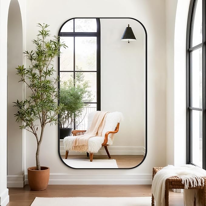 Bathroom Mirror for Wall, Large Bathroom Vanity Mirror for Over Sink 35 x 60, Black HD Reflection Shatterproof Mirror for Living Room Bedroom Entryway, Metal Frame Rectangular Shape