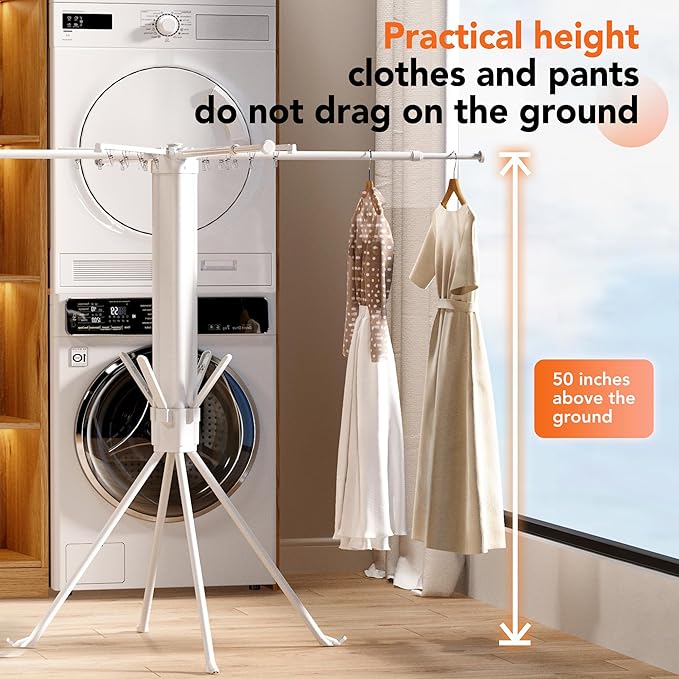 Clothes Drying Rack, Telescoping Tripod Foldable Laundry Dryer, Portable Space Saving Garment Organizer for Laundry Room, Bedroom, Balcony, Apartment & Dorm