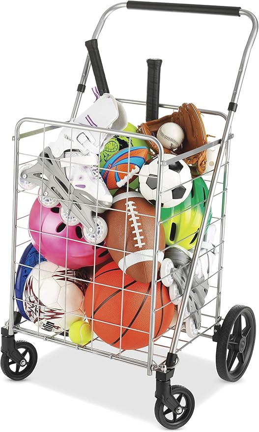 Whitmor Utility Cart with Adjustable Height Handle-Silver/Black