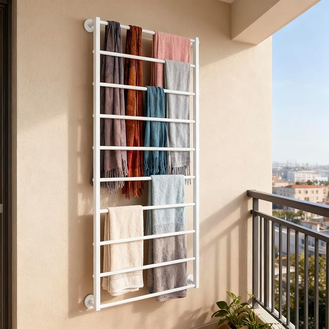 10-Layer Wall Mounted Display Rack, Tie & Scarf Rack Belt Towel Holder Wrapping Paper Ribbon Organizer Scarves Belts Necktie Hijab Stand Metal Shelving for Home, Retail Stores, Flower Shop