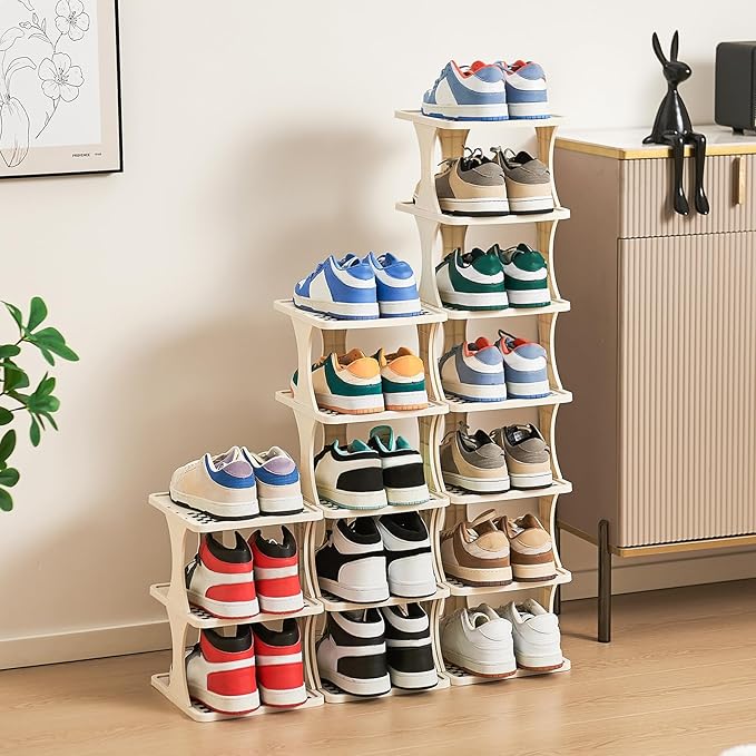 Vertical Shoe Rack 9 Tier Adjustable Shoe Organizer Small Shoe Shelf for Closet, Narrow Entryway, or Bedroom Easy to Assemble and Disassemble Holds Up to 10 Pairs of Shoes (White)