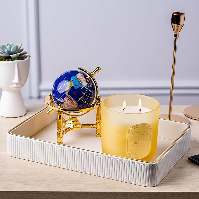 ZHEM Catch All Trays for Jewelry| Small Leather Valet Tray| Key Bowl for Entryway Table EDC Trinket Tray Catch All| Perfume Trays for Dresser Organizer Perfume Holder (White 8"x8"x1.8" 2 Pack)