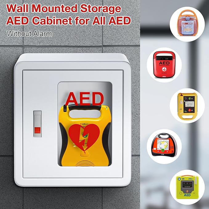 AED Cabinet Wall Mounted, AED Defibrillator Storage Cabinet with Snap Lock, Transparent Window fits for Home, Office, Hospital and Public Places, 14 x 7.8 x 15.7 Inch