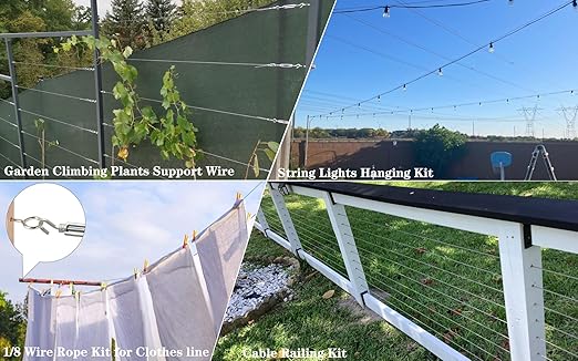 1/8 Wire Rope Kit,100ft Vinyl Coated Stainless Steel Cable with M5 Turnbuckles for Outdoor String Light Hanging Kit, Clothesline Cable, Curtain Hanging System