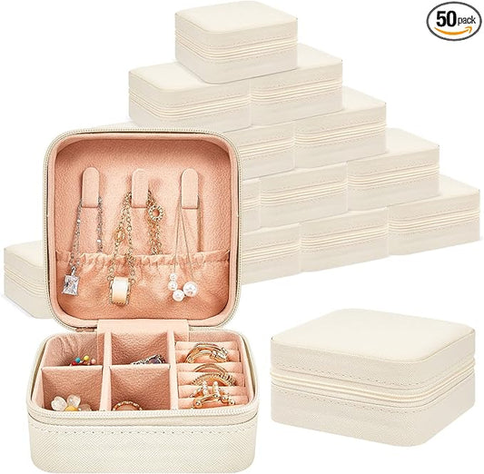 Taiyin 50 Pcs Travel Jewelry Case, Valentines Day Gifts for Her- Small Jewelry Organizer Box Bridesmaid Gifts for Women Girls (White)