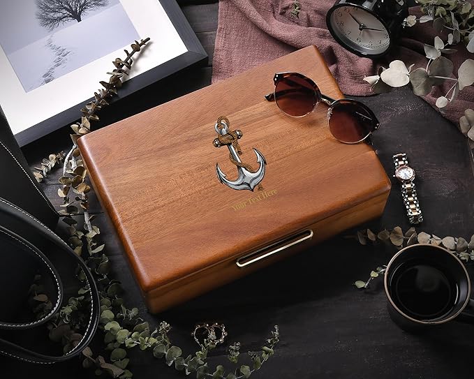 Shanik Wooden Large Watch Box for Men - Personalized Storage with 5 Slots for Watches - Organizer Box for Personal Stuff with Print Design
