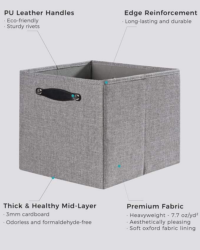 Foldable Fabric Storage Bins Cubes, 13x15x13 Inch Kallax Cubby Bins with Dual Handles, Dim Gray, 4 Pack