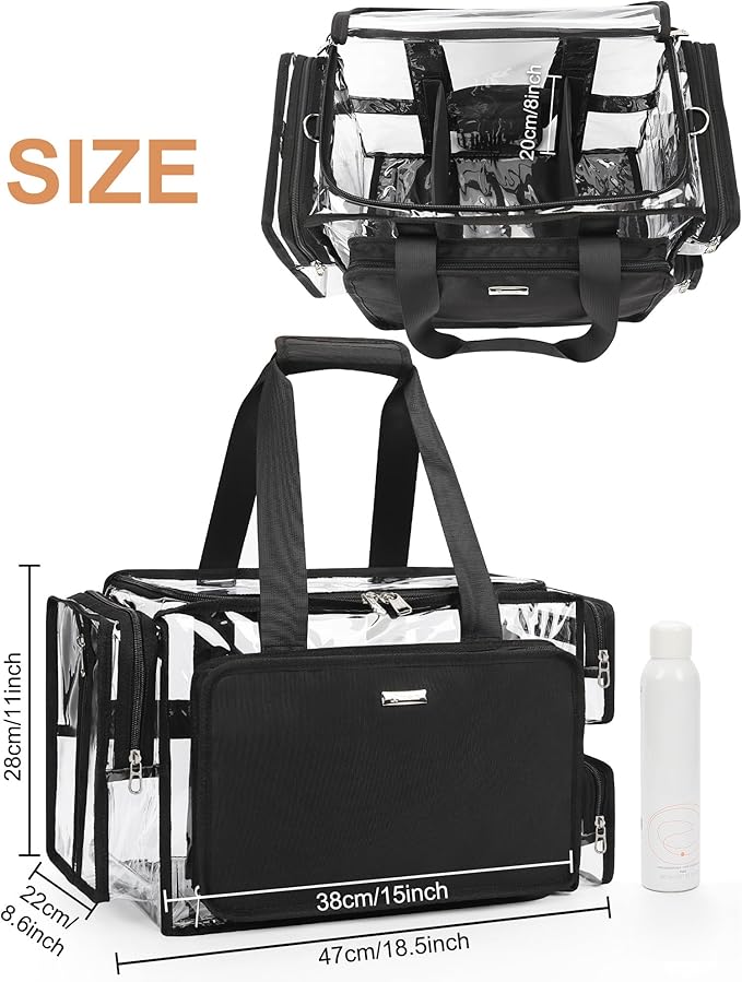 Relavel Clear Makeup Bag Extra Large Makeup Artist Kit Set, Cosmetic Storage Organizer Hair Stylist Traveling Bag, Transparent Tote Duffle Beach Toiletry Bag with Adjustable Dividers & Shoulder Strap