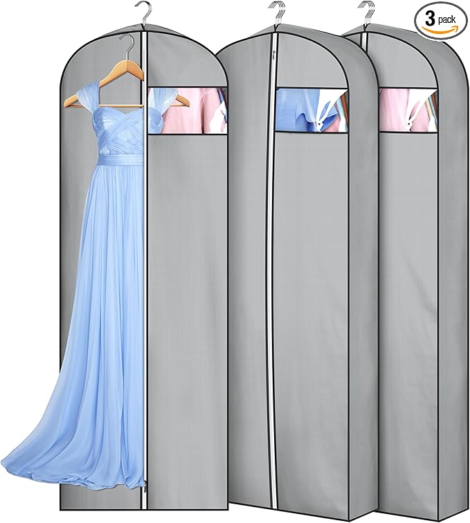 MISSLO 4" Gusseted Garment Bags for Hanging Clothes 65" Dress Bags for Gowns Long Waterproof Dress Cover for Closet Hanging Clothes Storage Bag, 3 Packs