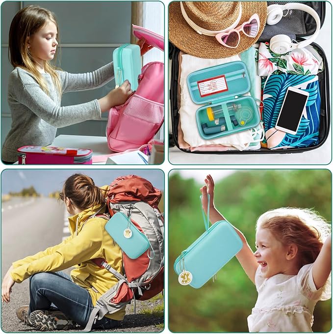 MGZNMTY Travel Carrying Case Compatible with Asthma Inhaler Spacer for Adults and Children, Masks, Inhaler Holder with Asthma Alert Tag and Medical Card, Carabiner (Only Case) (Green)