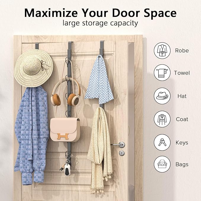 TOMIR Over The Door Hooks 3 Pack, Door Coat & Bag Hanger, Over The Door Purse Organizer, Clothes Hanger, and Towel Holder, Noiseless & No Scratch, 28.3 Inches,Black