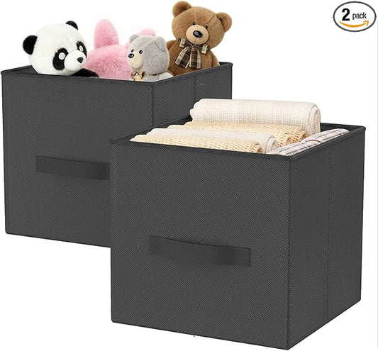 Fabric Storage Bins, Foldable Storage Cubes Baskets with Handle for Organizing, Collapsible Bins Cube Organizer Baskets for Closet, Shelves, Clothes, Towel (Gray, 2 Pack)