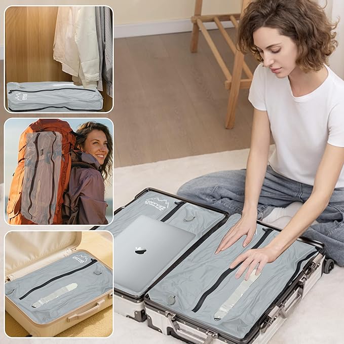 ONTYZZ Vacuum Bags for Travel, IPX8 Waterproof Vacuum Bags, Space Saver for Luggage/Camping/Home Storage (2 Pack NO Pump-Grey)