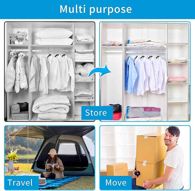 12 Pack Reuseable Vacuum Storage Bags with Electric Pump, Vacuum Seal Space Saver Bags for Clothing, Travel, Blanket, Bedding, Moving Home, and Organisation (3 Jumbo, 3 Large, 3 Medium, 3 Small)