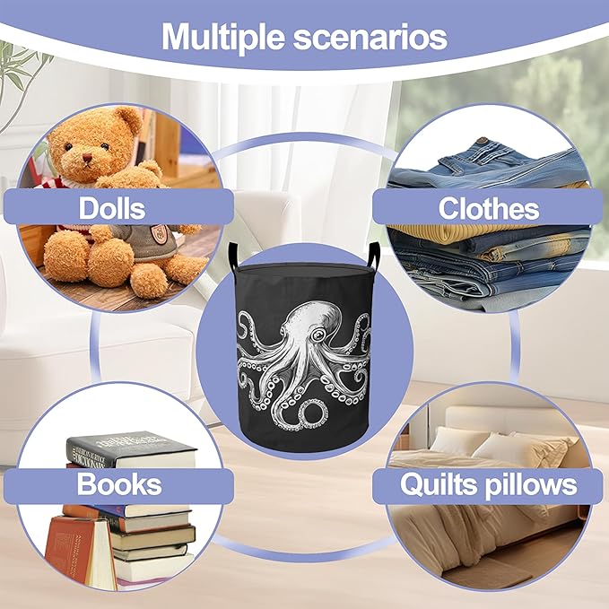 Laundry Basket, Cute Octopus Oxford Cloth Laundry Hamper With Handle Foldable Portable Clothes Storage Basket Storage Bag For Laundry Room/Bathroom/Bedroom/Dormitories