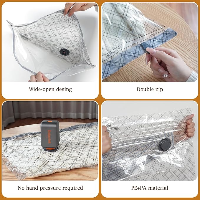 Travel Vacuum Storage Bags with USB Electric Pump, 15 Pack Compression Seal Bags for Luggage and Suitcase, Space Saver for Clothes and Clothing