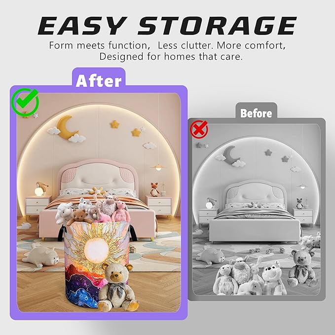 Sun Ocean Wave Laundry Basket Abstract Art Oxford Cloth Laundry Hamper Funny With Handle Foldable Portable Clothes Storage Basket 18.9 X 16.5 Storage Bag For Laundry Room/Bathroom/Bedroom/Dormitories