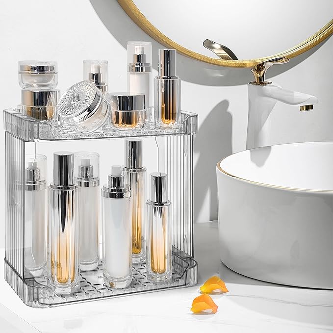 Bathroom Counter Organizer Cosmetics Skincare Organizers Skincare Makeup Organizer Countertop Holder for Perfume-2 Tier-Grey