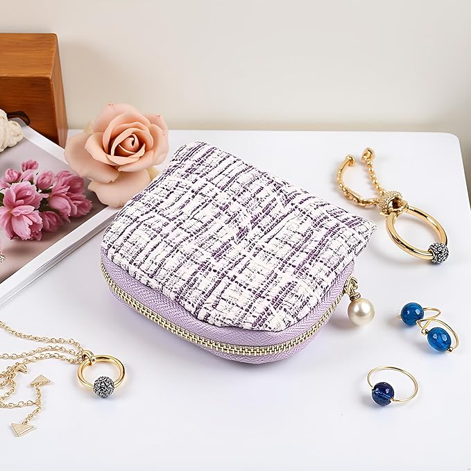 Small Travel Jewelry Case - Jewelry Travel Organizer Bag with Tassel Zipper for Bracelets, Necklaces, Bangles, Jewelry Organizer Storage Bag Gift for Women Girls - LJB002-Purple
