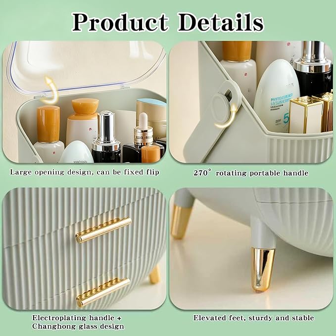 Makeup Organizer for Vanity, Cosmetics Skincare Organizers with Lid and Drawers, Cosmetic Display Cases for Countertop Bathroom Dresser, Ideal Gifts for Brush Lipstick Perfume Jewellry